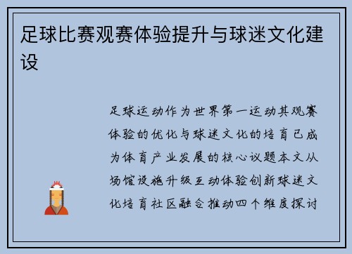 足球比赛观赛体验提升与球迷文化建设